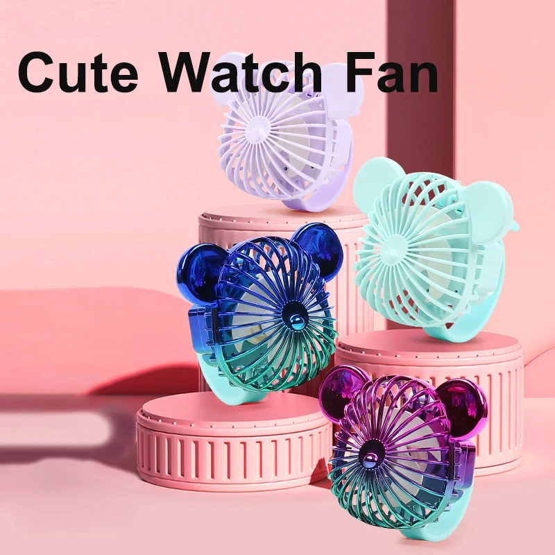 Mini Watch Fan USB Charging Electroplated gradient color Wristwatch Cute Small Fans for Student Kids Gift Summer Cooling Outdoor