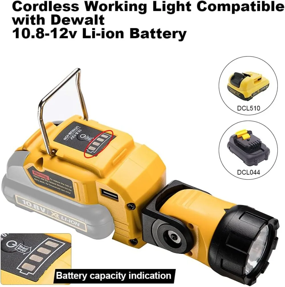 Imagem -06 - Lanterna Portátil para Dewalt Bateria Li-ion Luz de Advertência Led Lâmpada de Trabalho Portátil para Acampar ao ar Livre 10.8v 12v