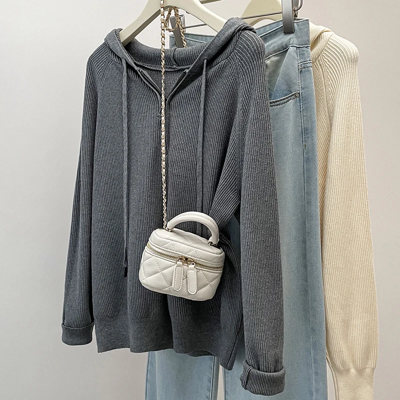 Plus Size 2024 Autumn New Zipper Half Open Collar Hoodie Women's Casual Sports Drawstring Knitted Sweater Fat girl Top