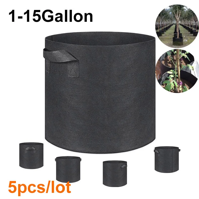 1 3 5 7 10 15 gallon grow pots bags large flower pots for tree jardim plants nursery potato growing planters supplies tools 5PC