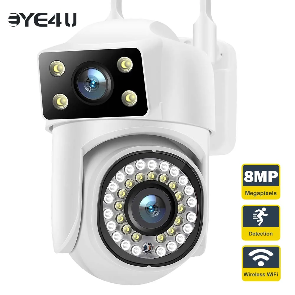 4K 8MP WiFi Camera Outdoor Dual Len Dual-screen Auto Tracking PTZ Cam 8X Zoom Security Protection CCTV Video Surveillance Camera