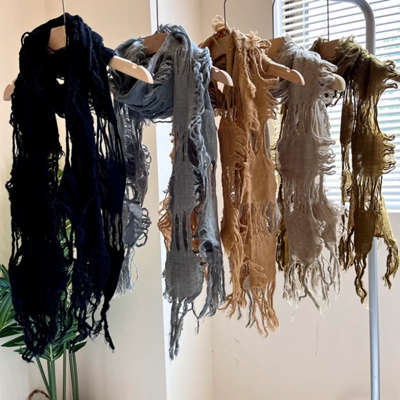 

Desert-style Wind-resistant Torn And Aged Hole Scarf