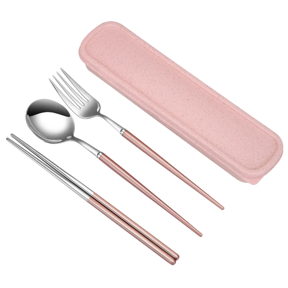 

3 Pcs Reusable Flatware Silverware Stainless Steel Cutlery Salad Chopsticks Spoon Fork Spoons