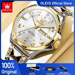 OLEVS Men's Watches Classic Business Original Quartz Watch for Man Stainless Steel Luminous Waterproof Calendar Arabic Numeral