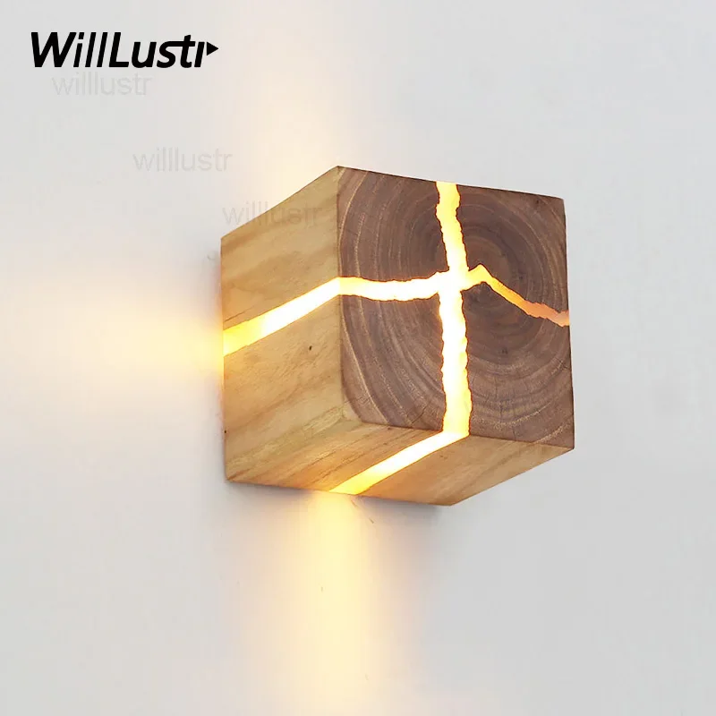 Natural cracked Wood Wall Sconce crack wood wall lamp Japan style light living room restaurant cafe bedroom hotel hall lighting