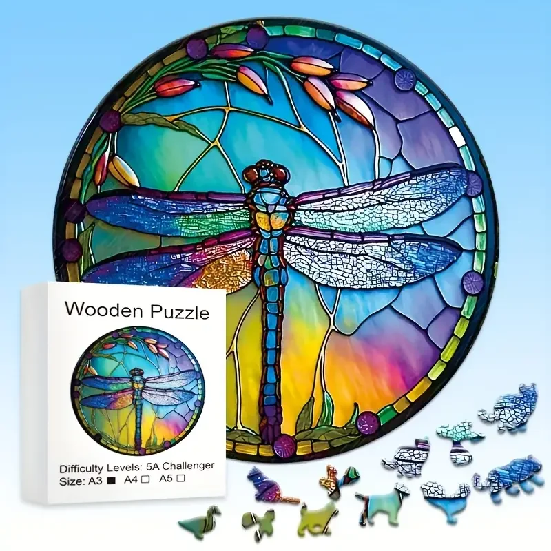 Window-like Dragonfly Wooden Jigsaw Puzzle Creative Landscaping Gift Perfect Work Bar Decor Style