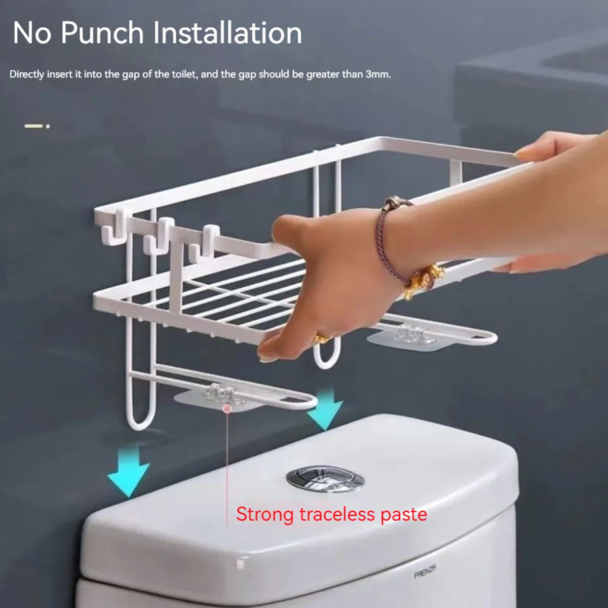 Over The Toilet Shelf,Toilet Storage 1Tier Bathroom Organizer Shelves,Multi-function Paper Holder Basket No Drilling Space Saver