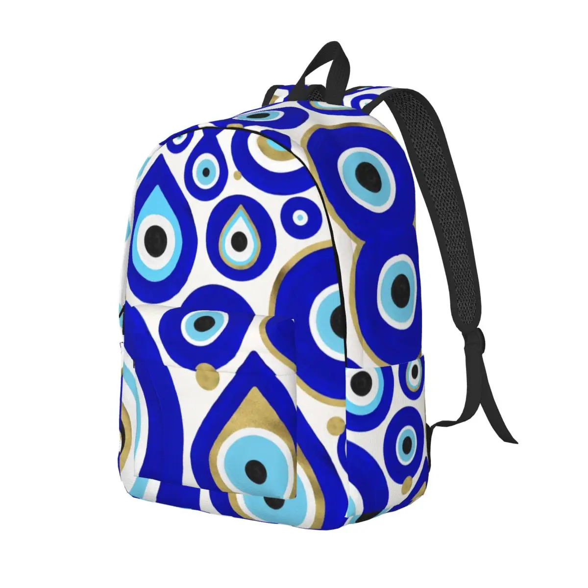 Custom Evil Eye Charms On White Canvas Backpacks for Women Men School College Student Bookbag Moroccan Nazar Bags