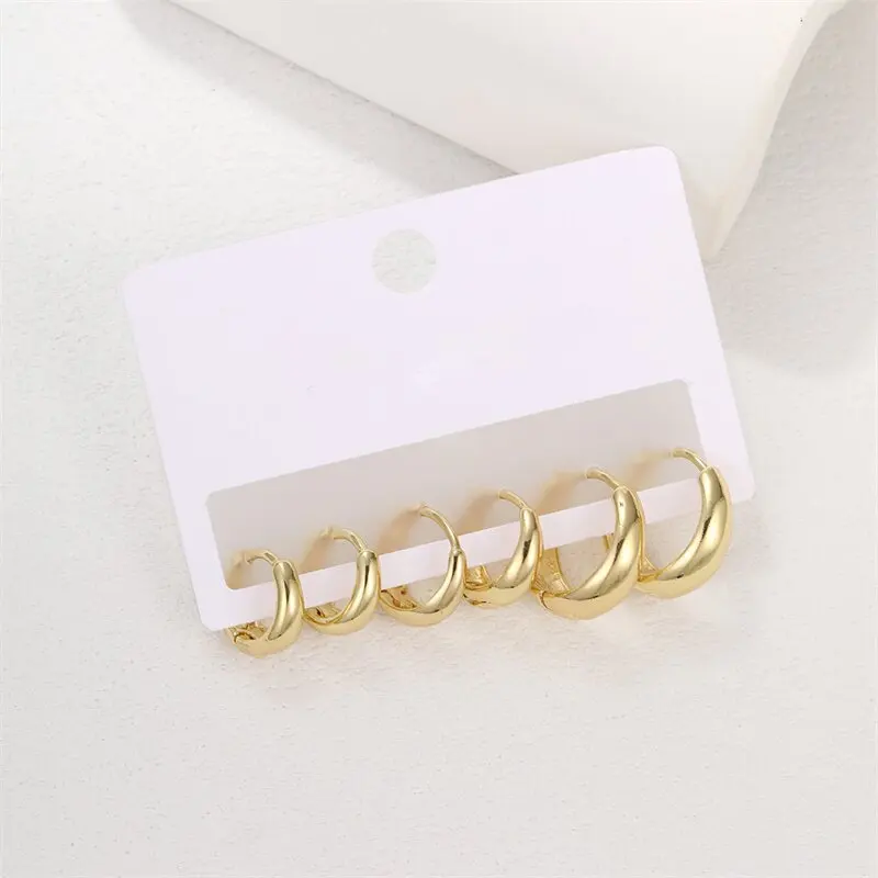 6PCS Simple Gold Plated Copper Metal Minimalist Invisible Huggies Hoop Earrings for Women Glossy Small Geometric Circle Hipho image 6