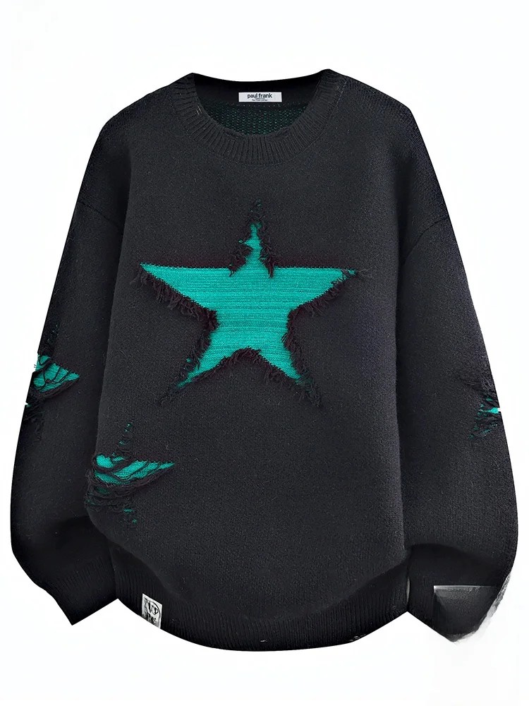

PaulFrank Men's Knitted Sweater round Ne Casual Loose Fit Autumn Warm Star Print Comfortable Long Sve T-irt