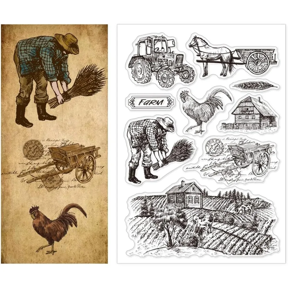 

Farm Scenery Chicken Clear Stamps Farm House Stamps Silicone Clear Stamp Seals Vintage Clear Stamp for DIY Scrapbooking Photo