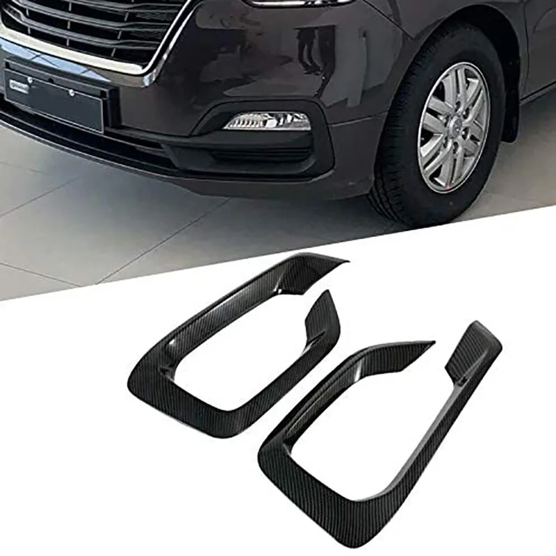 Car Carbon Look Front Fog Light Lamp Cover Trim Protect Frame For Hyundai Grand Starex H-1 I800 2018-2020 Car Styling