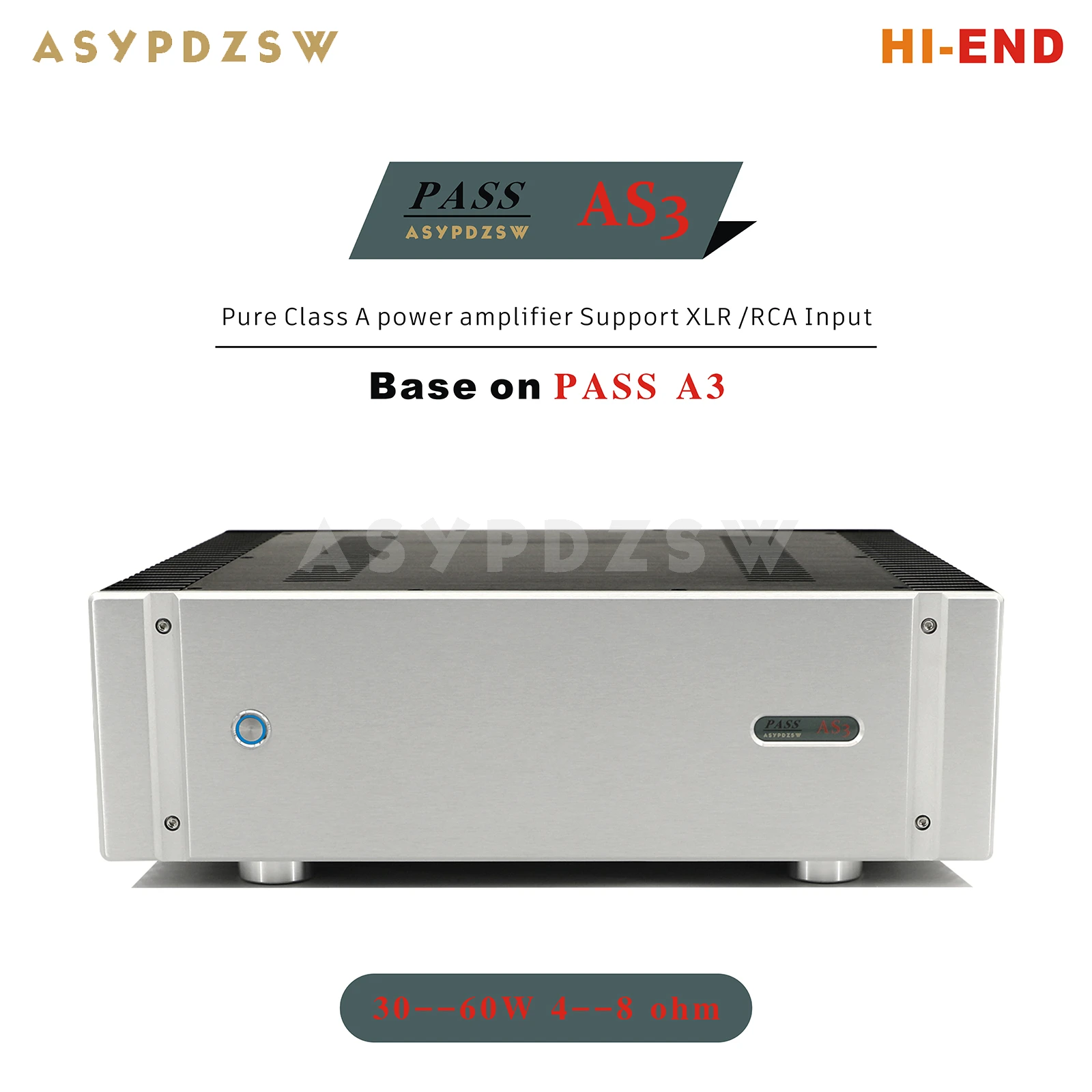 HI-END AS3 PASS A3 Pure Class A power amplifier Support XLR /RCA Input 30--60W 4--8 ohm