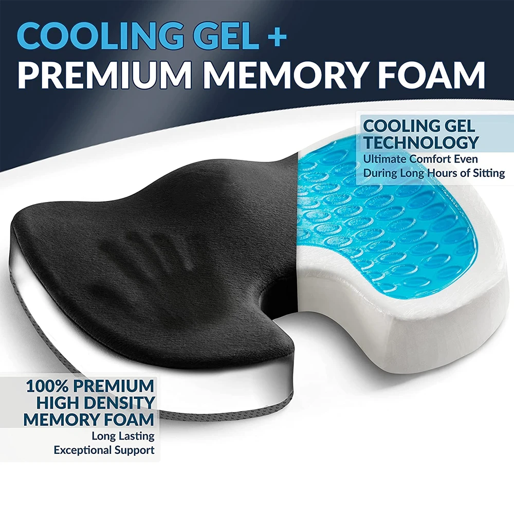 Gel Enhanced Seat Cushion Non-Slip Orthopedic Gel & Memory Foam Coccyx Protect Cushion for Office Chair Car Seat Cushion