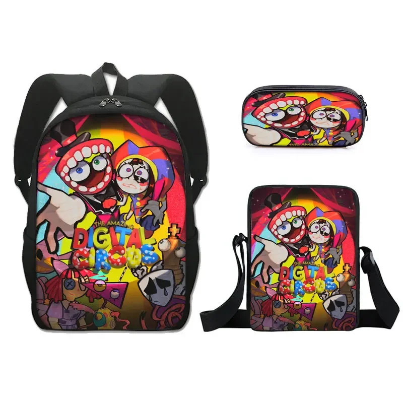 Mochila de viaje para niños y niñas, juego de bolígrafos, mochila escolar de Anime, el increíble circo Digital, 3 piezas