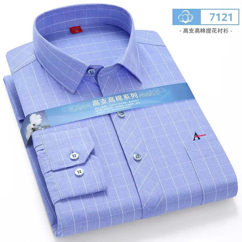 2026  Men Long Sleeve Fashion Casual Soft Striped Business Social Checked Regular Fit Easy Care Male Clothes AEchoice