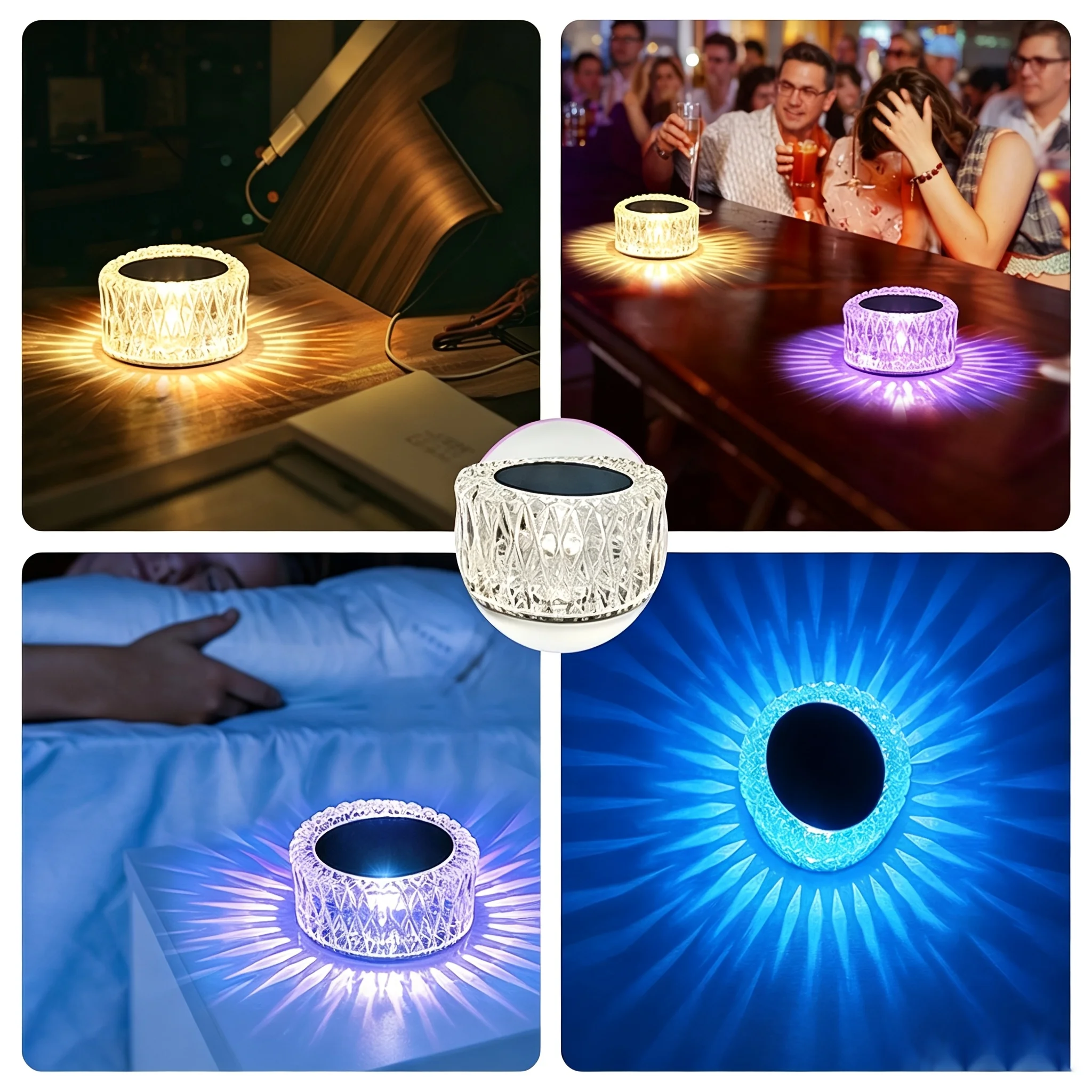 1/2‑Pack, 16‑Color Portable Crystal LED Table Lamp, 3‑Level Dimmable Ambient Light, Touch‑Controllable Rechargeable Lamp for Bedroom & Living Room Decor