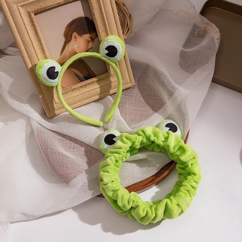 Cute Cartoon Green Frog Headband Wash Face Makeup Hair Hoop For Women Girls Bandwidth Edge Tighten Headwear Hair Accessories