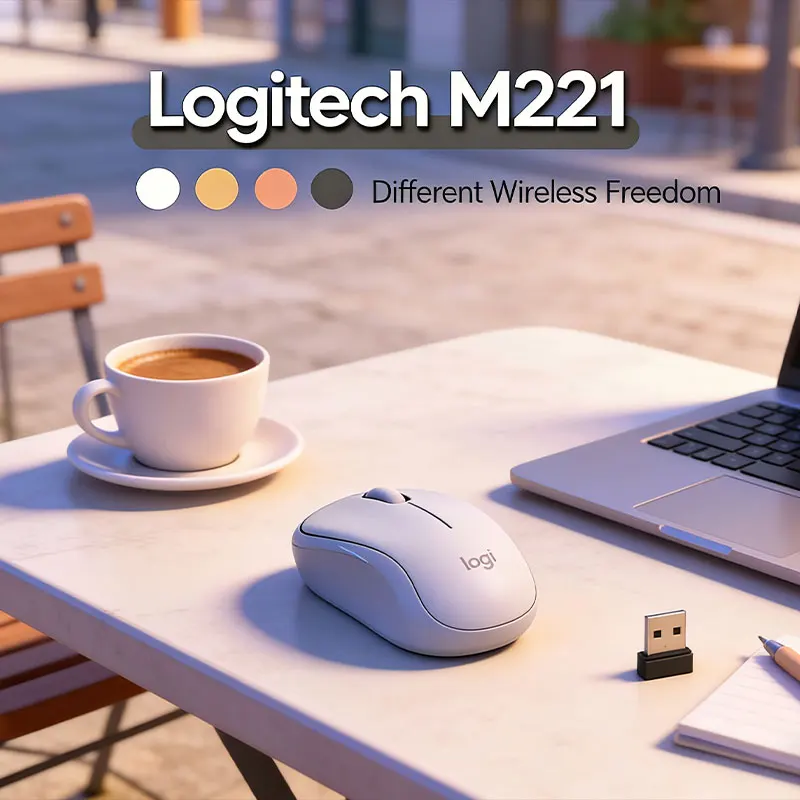 

Logitech M221 wireless dual-mode silent and efficient office mouse, available in pink, white, blue, and green Anti slip