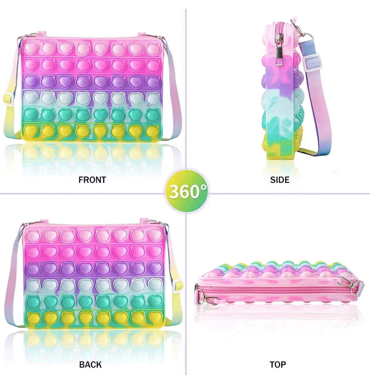 Pop It Crossbody Bags for Girls Kids Dimple Toy Handbags Purse Stress Release Push Popper Bubble Push Silicone Bag