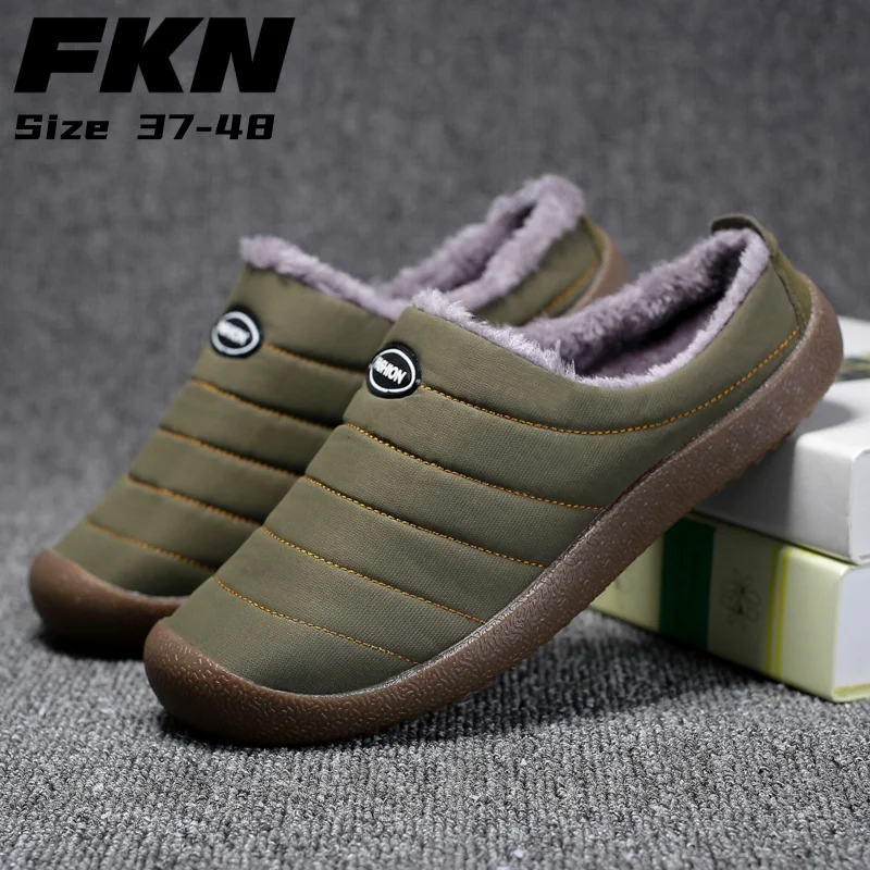 

Зимние мужские теплые хлопковые тапочки, женская домашняя плюшевая обувь, непромокаемая домашняя теплая меховая нескользящая хлопковая обувь для отдыха на открытом воздухе 48