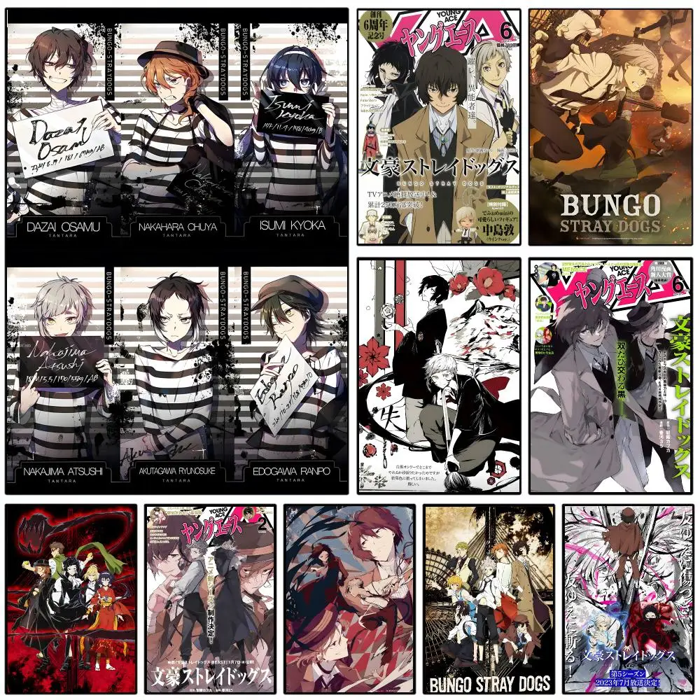 Japanese Anime Bungo Stray Dogs Vintage Poster Self-adhesive Art Waterproof Paper Sticker Coffee House Wall Decor