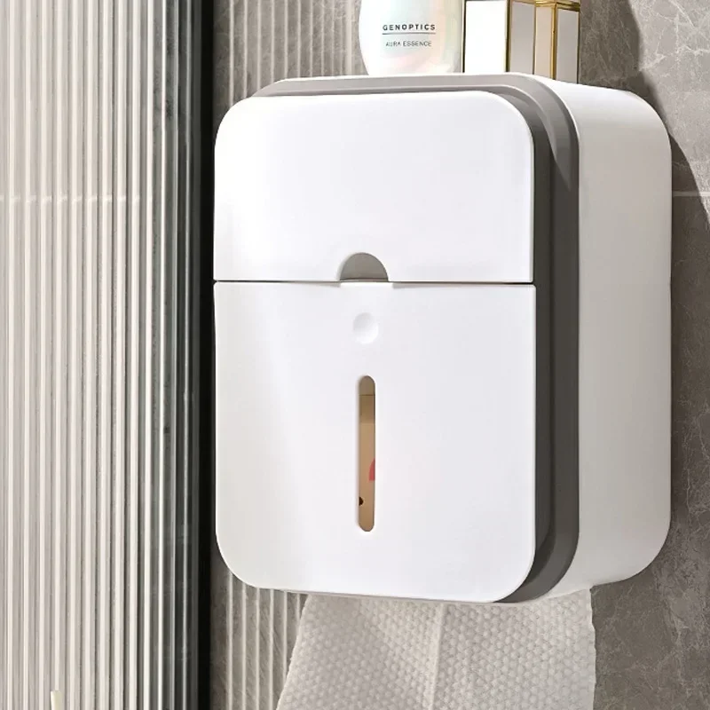 

Tissue holder drawstring box waterproof wall mounted non perforated toilet paper storage rack roll paper bathroom accessories