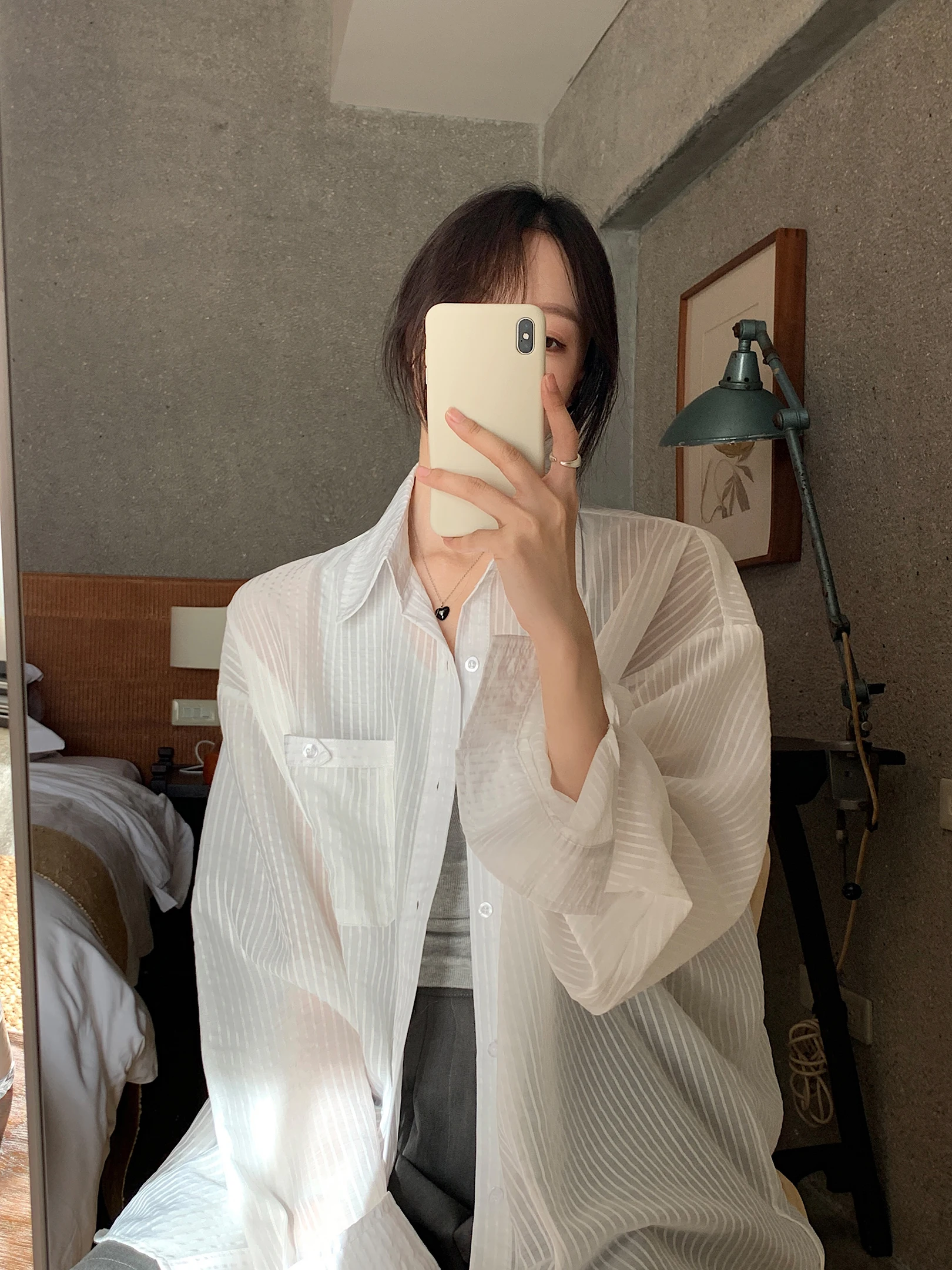 

Vs What Beach Holiday Loose Fit White irt Jaet Design Casual Lazy Feel Top Women's Polyester Fiber Long Sve irt