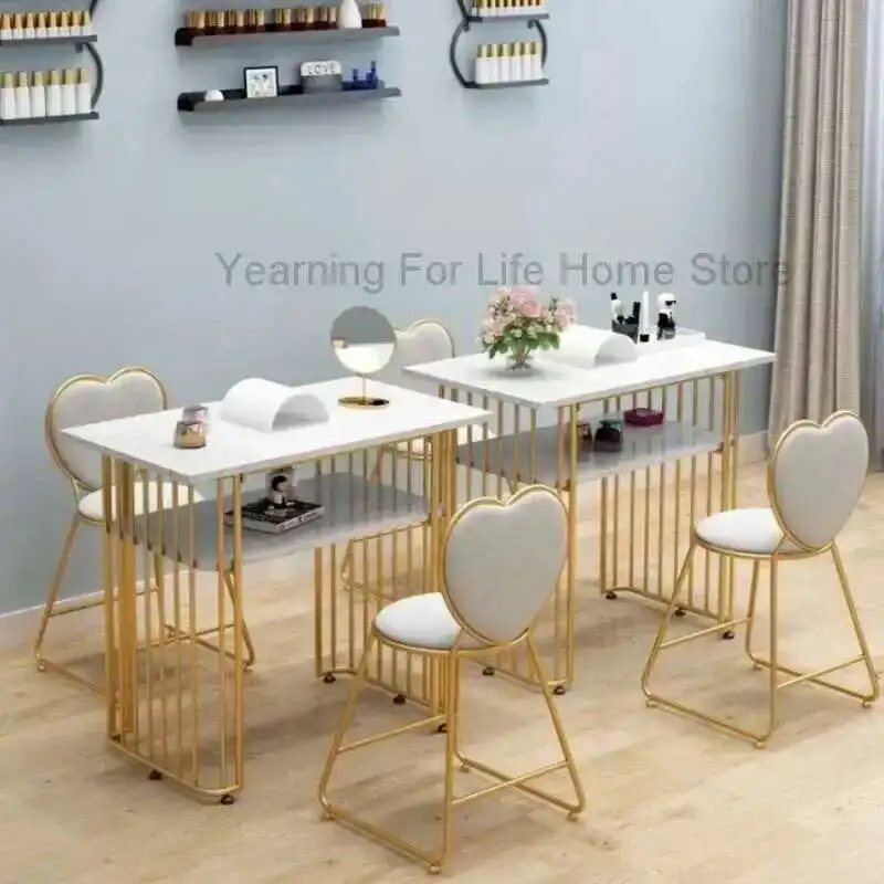 

Modern Minimalist Nail Desk Vanity Marble Simple Design Manicure Table Golden Nordic Mesa De Manicure Salon Furniture