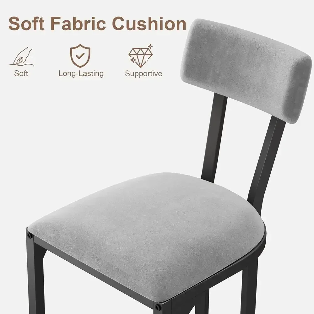 Set of 4 Gray Upholstered Curved Back Metal Counter Height Bar Stools for Kitchen Dining Room - view 4