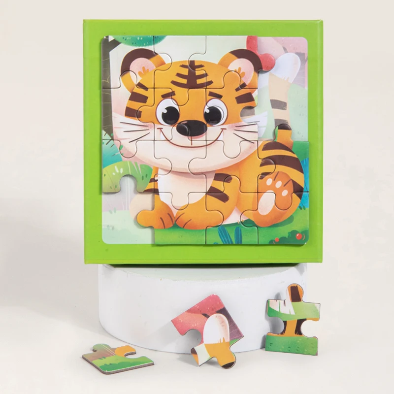 Nuovo puzzle in legno 3 in 1 animale del fumetto giocattolo Montessori per bambini gioco di puzzle di formazione del pensiero logico per la prima educazione