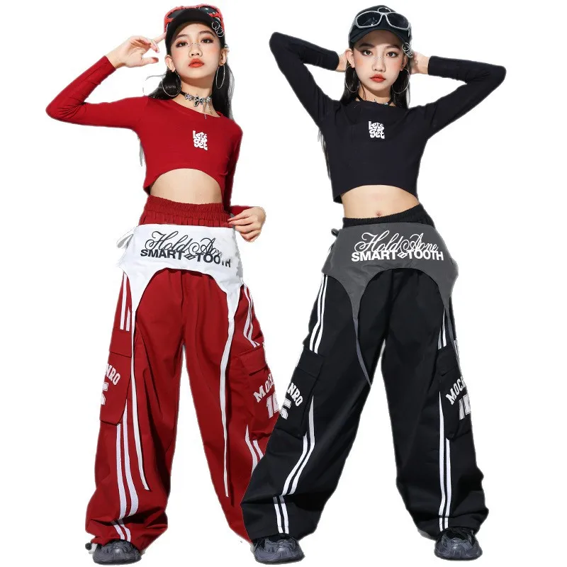 

Girls Red Jazz Dance Performance Outfit Top Children's Jazz Set Street Dance Clothing Trendy Kids' Performance Costume