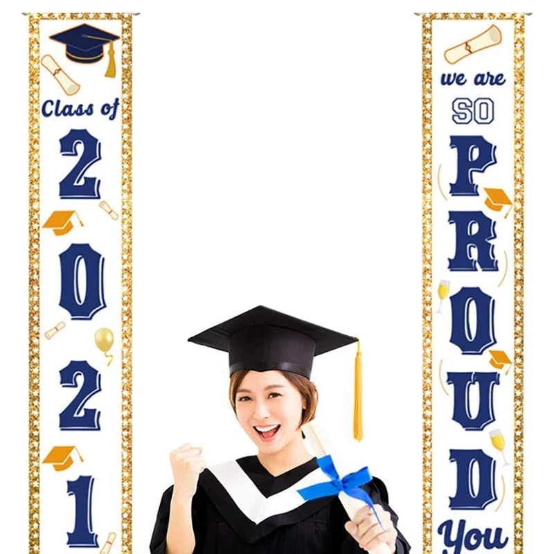 2 Pieces 2021 Graduation Porch Sign Graduation Congrats Banner Decoration For Graduation Party Grad Party Decorations