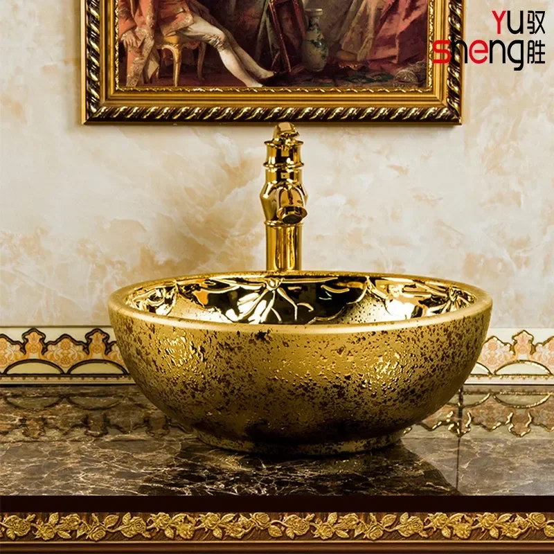 Wholesale Sibo Ceramic Table Basin Electroplated Gold Engraved Wash Basin Chaozhou Guangdong