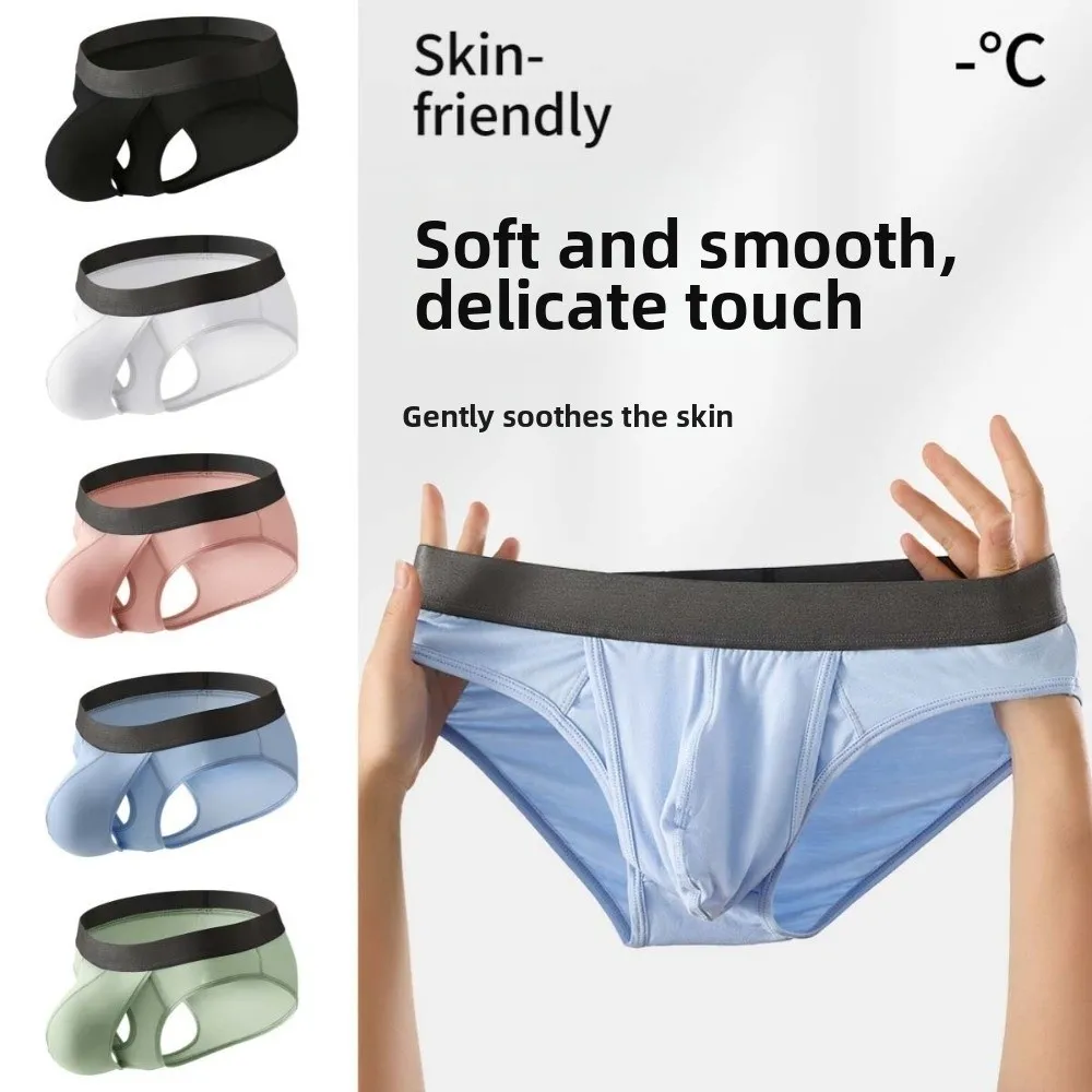 Bamboo Fiber Summer Thin Briefs Men Thin Underpants 2-in-1 Front Opening Men Front Opening Panties Lingerie Splicing