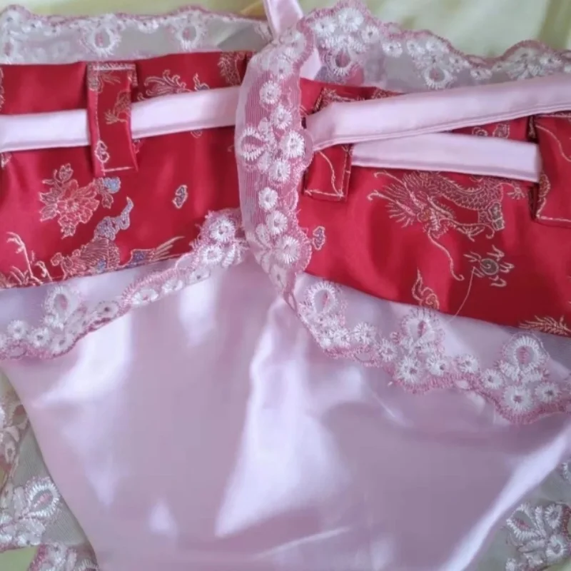 رجل مثير مزدوجة الطبقات الساتان ملخصات الدانتيل والتطريز لينة حريري اللمس امرأة قابل للتعديل حزام السراويل ملابس تنكرية للحفلات الخاصة