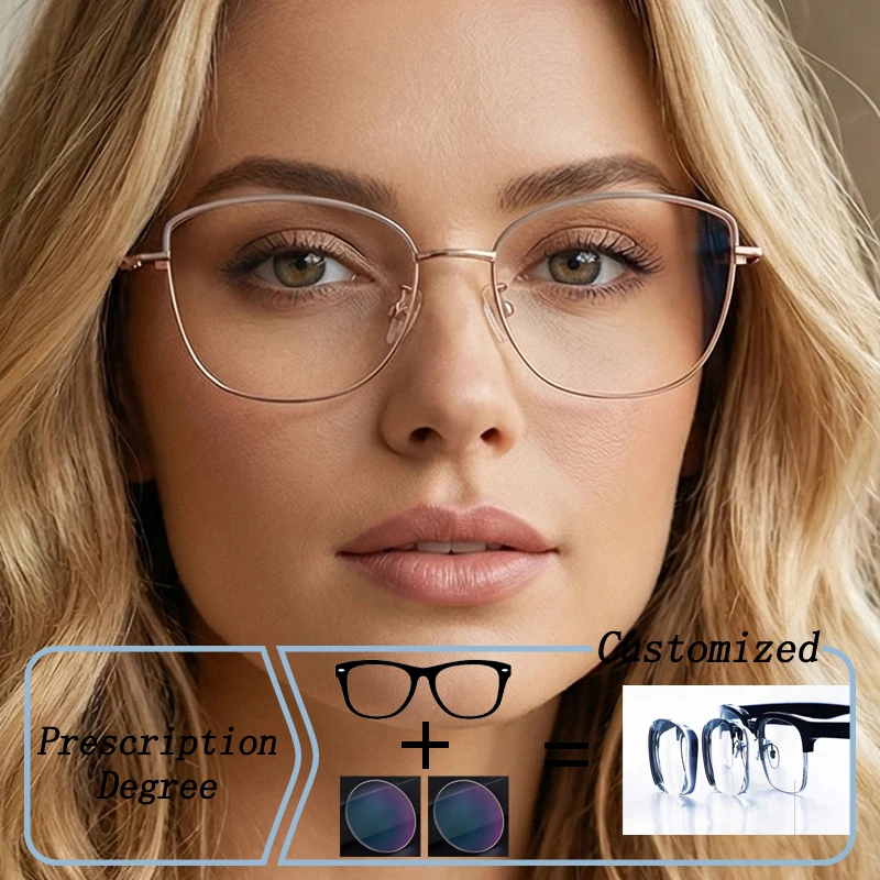 

Brand Design Girls Round Cat Eye Metal Women Frame Progressive Anti Blue Ray Hyperopia Myopia Astigmatism Prescription Glasses