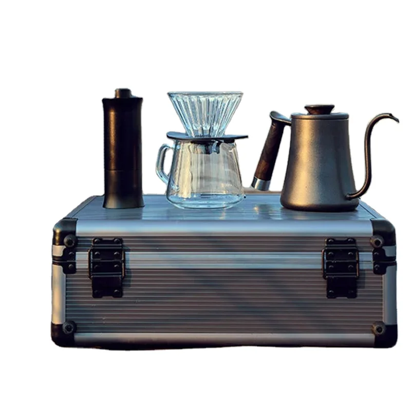 

Portable Pour Over Coffee Maker Set With Kettle Grinder Travel Filter Dripper Hand Brewed Coffee Set