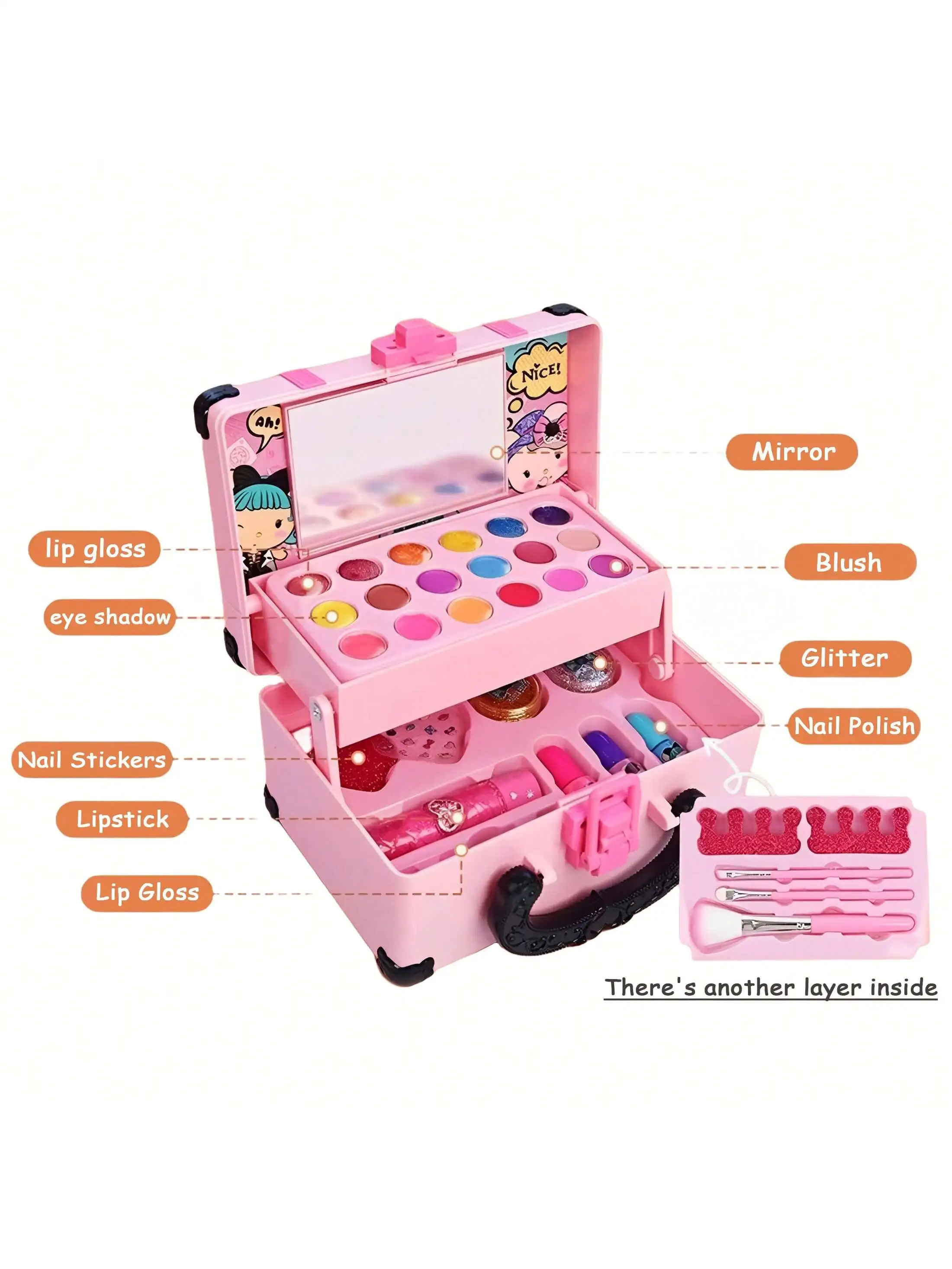 Mini scatola per il trucco di bellezza principessa stile retrò/stile dolce 3 strati (pennello in fondo, alcune colori casuali) Casa da gioco per bambini Giocattoli per il trucco Giocattoli per il trucco delle bambole Regali per i bambini Regali di compleanno