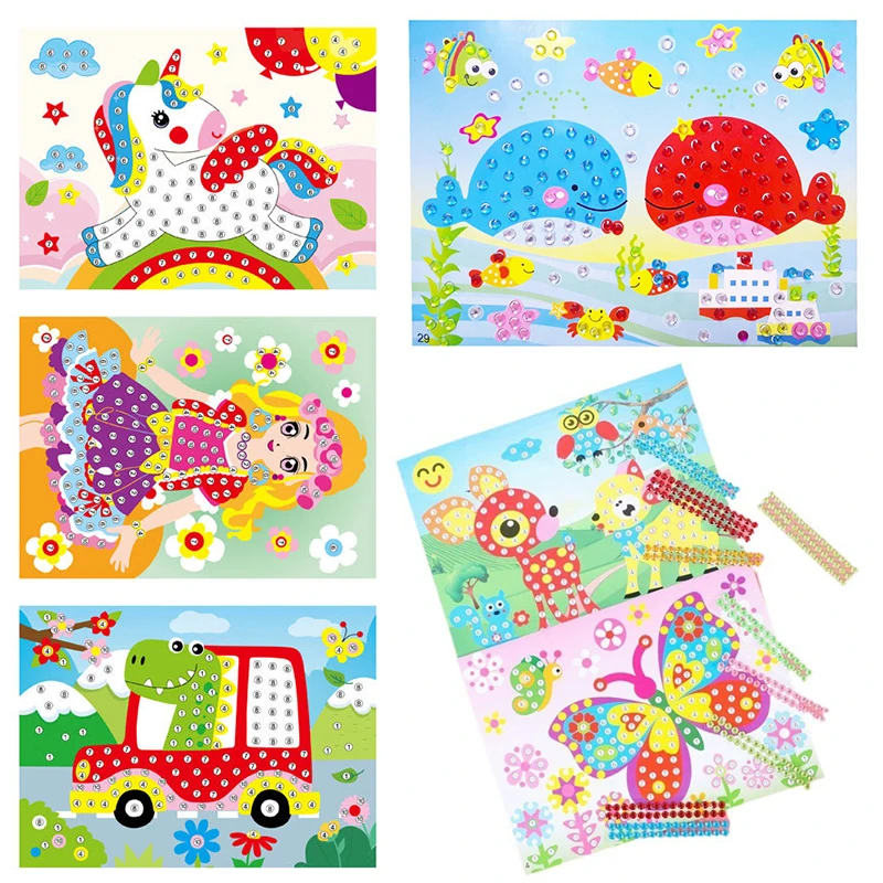 4-12Sheets Diamond Sticker Cute Cartoon Animal Style Assorted Patterns DIY Handcraft Decoration for Festival Party Gathering ZYF