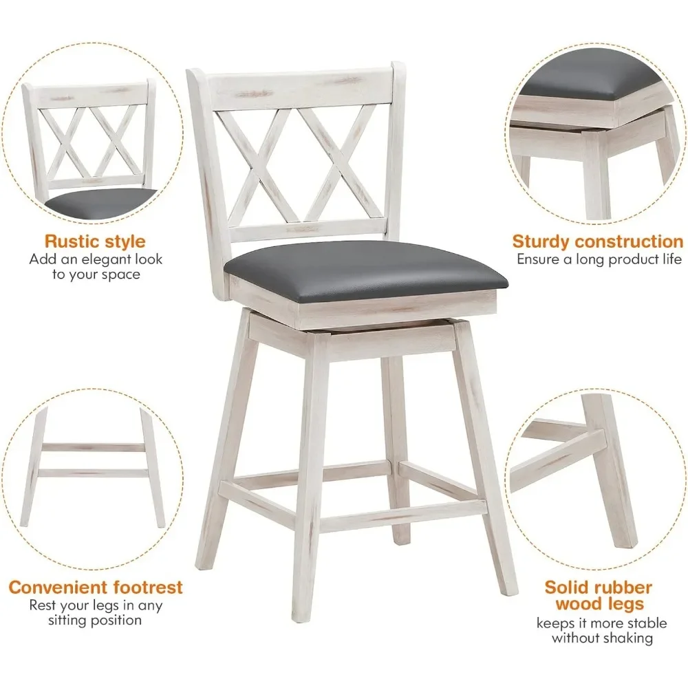 Bar Stool Set of 4, 360 °Swivel Counter Height 25inch Bar Stool with Foot Rest Upholstered Cushion & Ergonomic Backrest