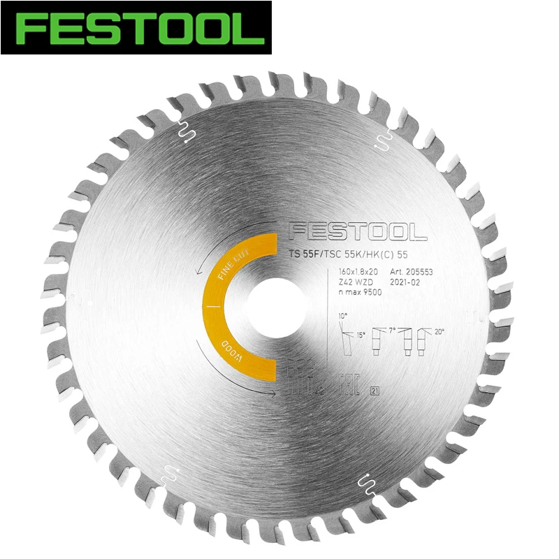 

FESTOOL 205553 Electric Circular Saw Blade HW 160*1.8*20 WD42 For TS 55F/TSC 55 K/HK 55/HKC 55 Carpentry Specific Disc