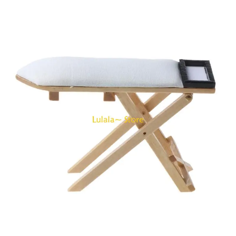 Y4QA มาตราส่วน 1: 12 โต๊ะรีดผ้าเหล็กสำหรับเฟอร์นิเจอร์บ้านตุ๊กตาโต๊ะห้องนอนขนาดเล็ก