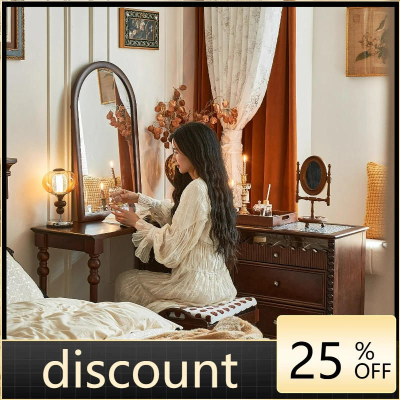 

LTT French retro style dresser chest cabinet integrated rotatable solid wood bedroom storage cabinet makeup table