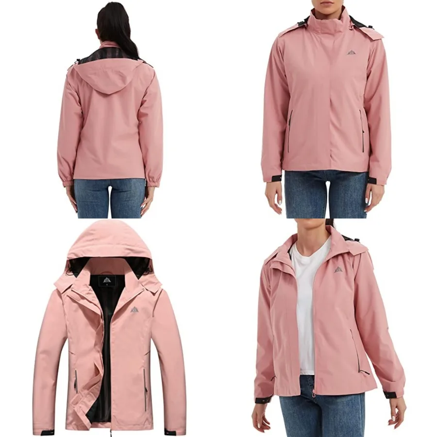 MOERDENG Women's Waterproof Rain Jacket Lightweight Raincoat Hooded Hiking Jacket Softshell Windbreaker