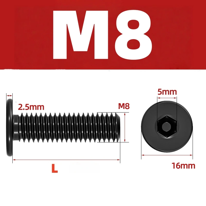 M2 M3 M4 M5 M6 M8 Black 304 Stainless Steel Low Profile Socket Head Cap Screws Hex Key Bolts Ultra Thin Flat Head Allen Hexagon image 4