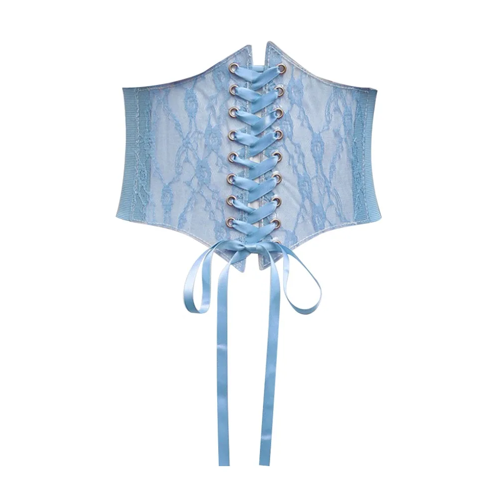 Wide Lace Corset Waist Belt PU Leather Flower Embroidery Silk Elastic Cummerbunds Stretchy DIY Waist Bands
