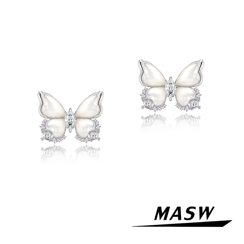 MASW Original Design Delicate Style Zircon Shell Butterfly Earrings For Women Girl Party Wedding Gift Sweet Jewelry 2024 New