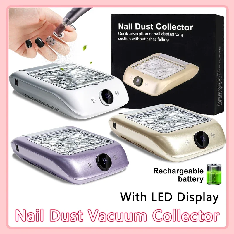 

Rechargeable Powerful Nail Dust Vacuum Collector Cordless Nails Dust Extractor With LED Display Adjustable Speed Manicure Tools
