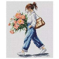Handmade Flower Girl Patterns Counted Cross Stitch Sets DIY 11CT 14CT 16CT 18CT Cross Stitch Kits Embroidery Needlework